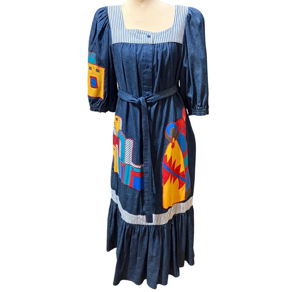 Southern Image Dresses & Skirts - Vintage Southwestern Pueblo Native American Appliqué Denim Dress Southern Image